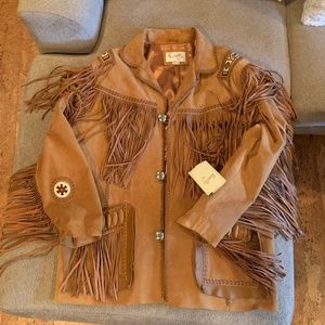 Scully Hand Laced Bead Trim Fringe Leather Coat – Bourbon #409 Size 50